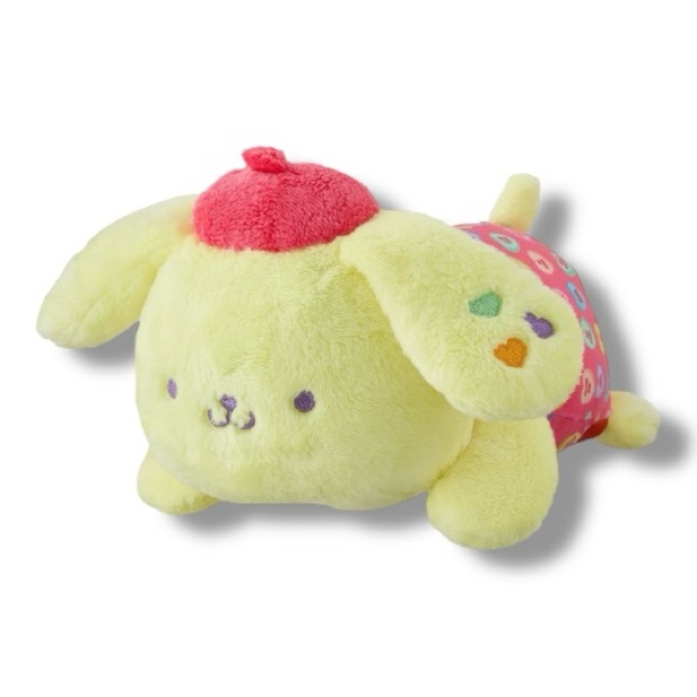 Sanrio Pompompurin Plush with Sweethearts Candy Print Fabric - NWT
